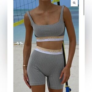 Yllw The Label Brice Ribbed Bra Aly Ribbed Shorts Set Size Small